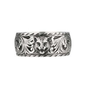 NWT Gucci Sterling Silver Feline Head Lion Interlocking GG & Arabesque Pattern 7